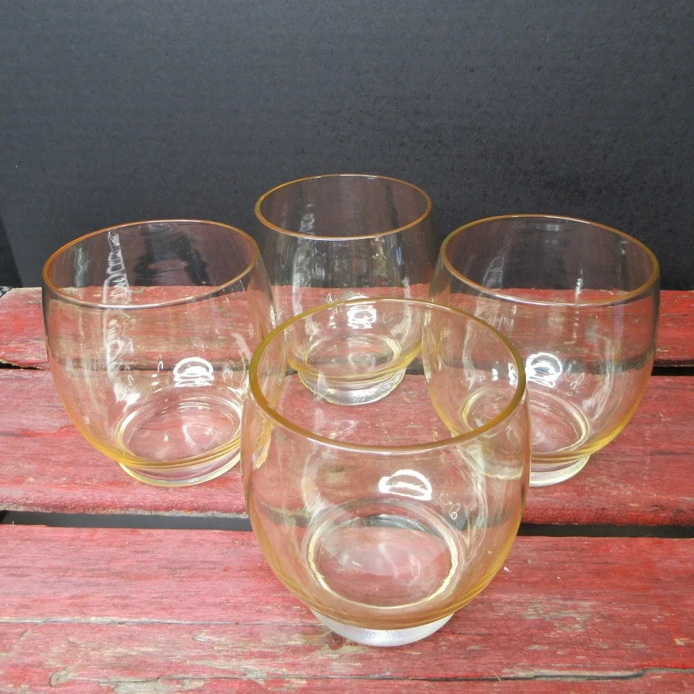 Vintage Amber Yellow Glass Pitcher & 4 Tumblers Set Juice Water Retro